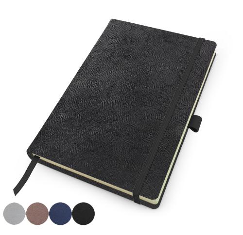 Deluxe A5 Casebound Notebook in textured Saffiano in 4 metallic colours. 