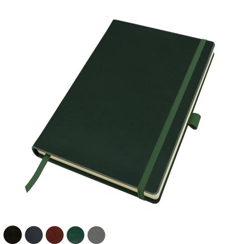 Hampton Leather A5 Casebound Notebook with Elastic Strap & Pen Loop, made in the UK in a choice of 6 colours.