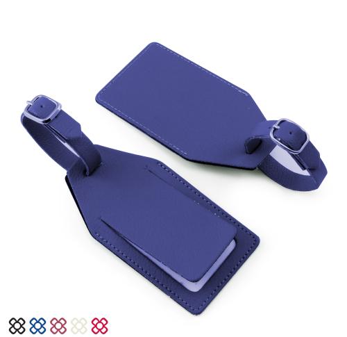 Custom Angled Luggage Tag With Security Flap, Finished In COMO A Quality Recycled Vegan Material.