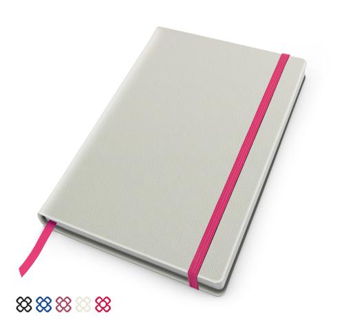 A5 Casebound Notebook with Elastic Strap,  choose from 8 colours in vegan Recycled Como.