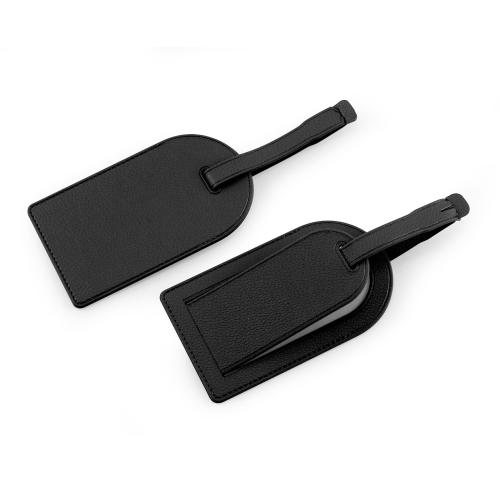 Black Large Luggage Tag with Security Flap in recycled Como.
