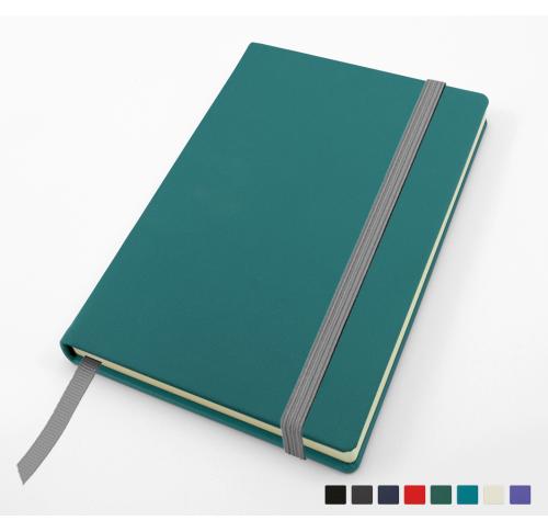 Recycled ELeather Pocket Casebound Notebook with Elastic Strap, made in the UK in a choice of 8 colours.