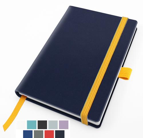 RECYCOPLUS Recycled Pocket Casebound Notebook with Elastic Strap & Pen Loop in 5 Colours