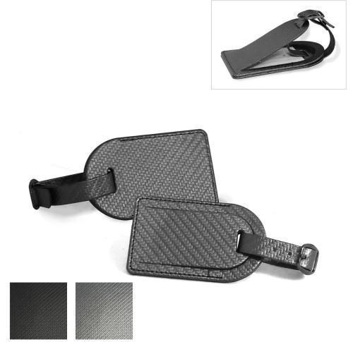 Branded Small Luggage Tags With Security Flap Carbon Fibre Effect