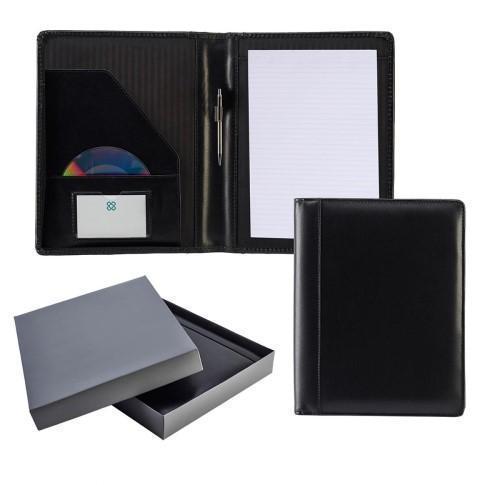 Leather A4 Deluxe Folder With Strap And Calculator Black Ascot