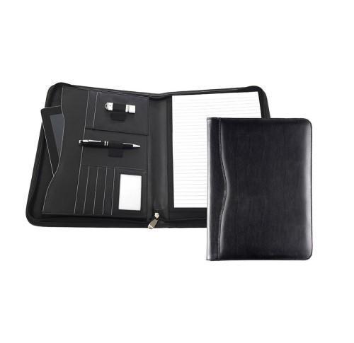 Promotional Printed Leather A4 Deluxe Zipped Conference Folders With Tablet Pocket Black