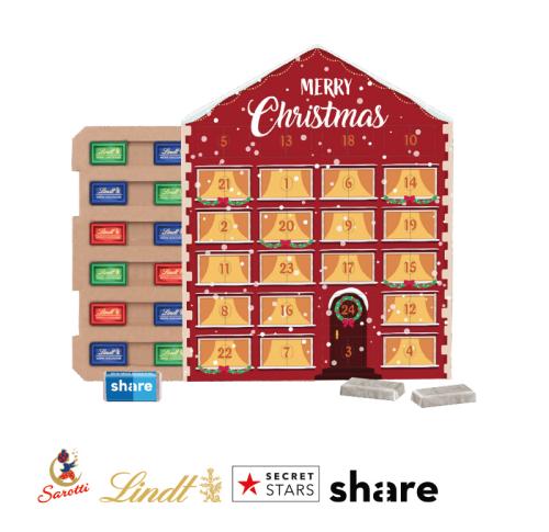 Promotional Branded Lindt Mini Bar Chocolate Advent Calendar House With Eco Cardboard Inlay