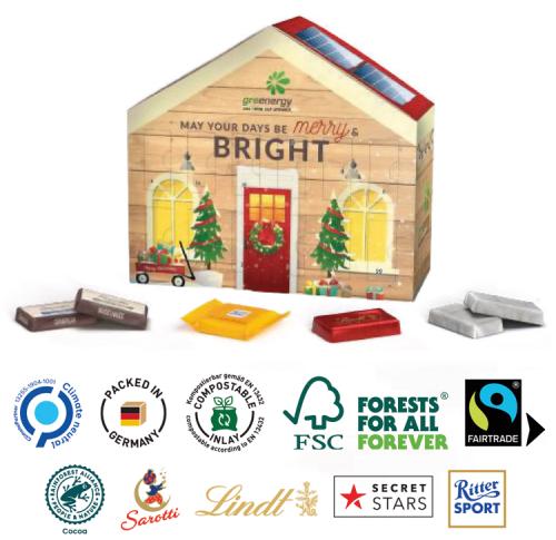 Custom Printed Chocolate House Shaped Lindt Advent Calendar