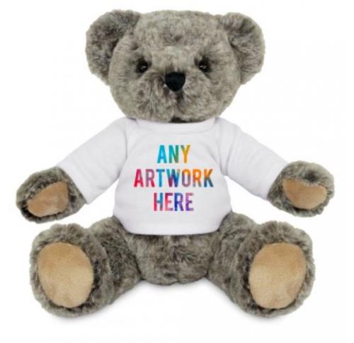Custom 20cm Archie Jointed Grey Teddy Bears With Branded T-Shirt