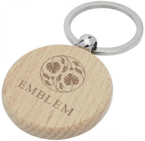 Custom Branded Giovanni Beech Wood Round Keychains