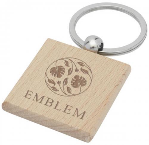 Branded Gioia Beech Wooden Squared Keychains