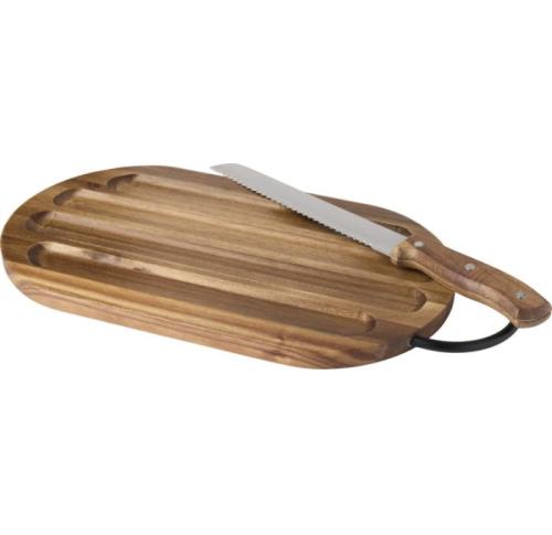 Prestige Acacia Wood Chopping Board With Bread Knife - Custom Logo