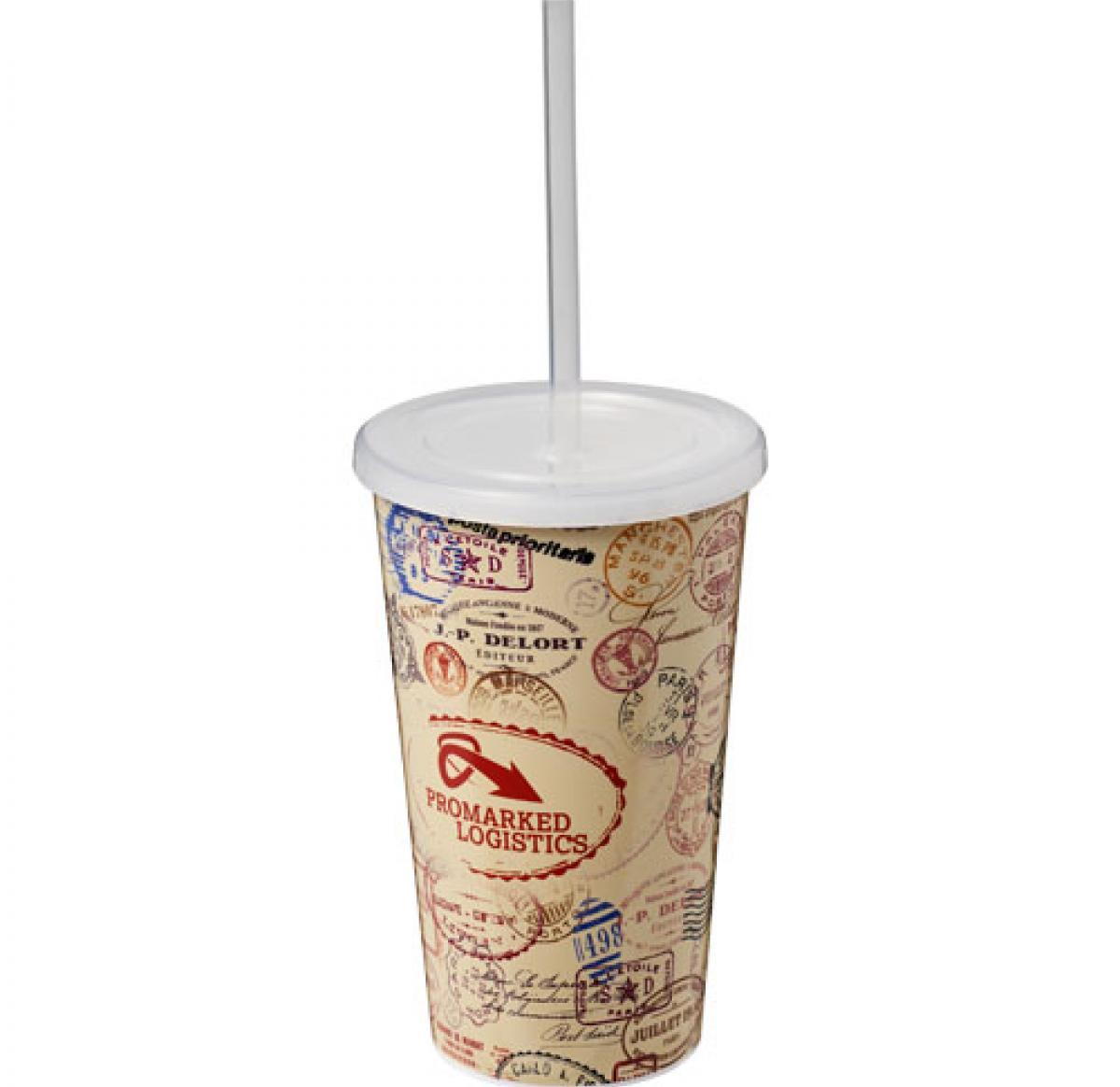 Custom Brite-Americano® 350 Ml Double-walled Stadium Cups With Straws