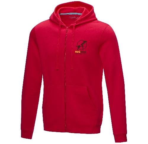 Branded Men’s GOTS Organic GRS Recycled Full Zip Hoodie Ruby 