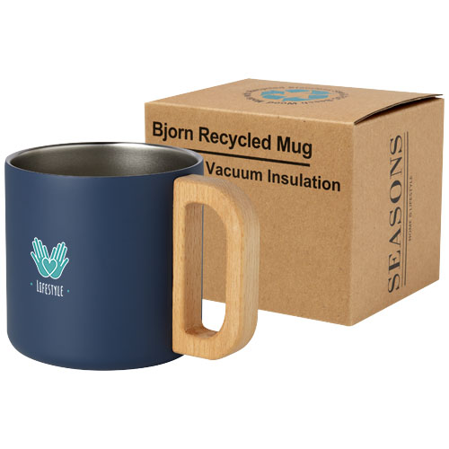 Branded Bjorn 360 ml RCS certified recycled stainless steel mugs with copper vacuum insulation