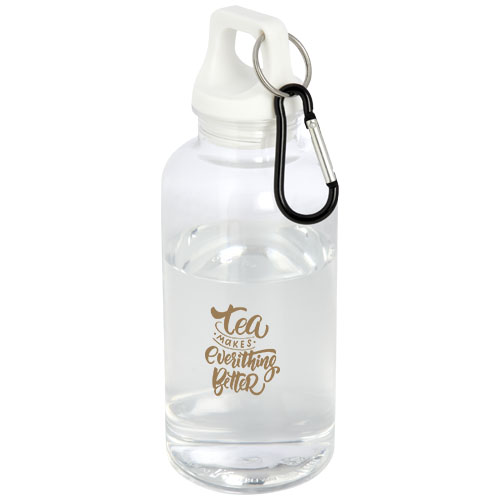 Promotional Oregon 400 ml RCS certified recycled plastic water bottles with carabiner