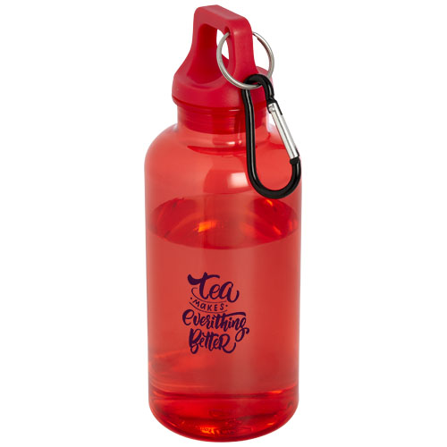 Promotional Oregon 400 ml RCS certified recycled plastic water bottles with carabiner