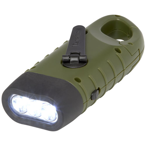 STAC Custom Logo Helios recycled plastic solar dynamo flashlight with carabiner