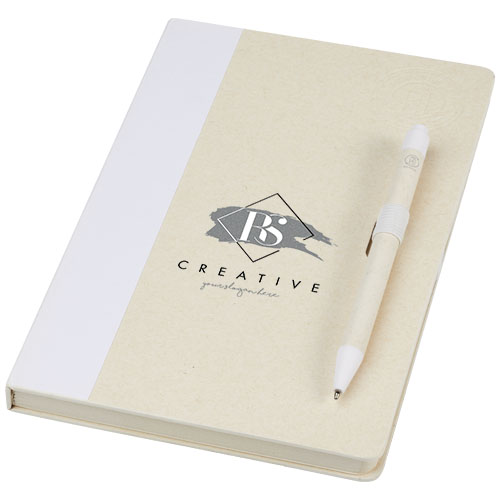 Promotional Logo Dairy Dream A5 size reference recycled milk cartons notebook and ballpoint pen set