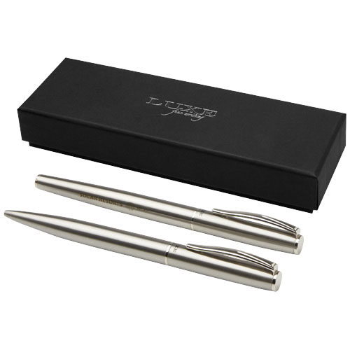 Promotional Luxe Didimis recycled stainless steel ballpoint and rollerball pen set Custom Logo 