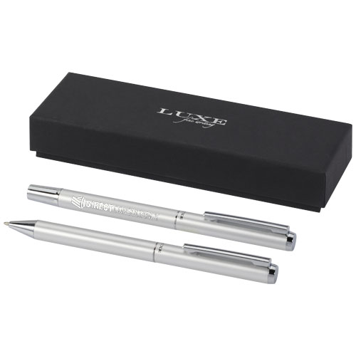 Branded Luxe Lucetto recycled aluminium ballpoint and rollerball pen gift sets