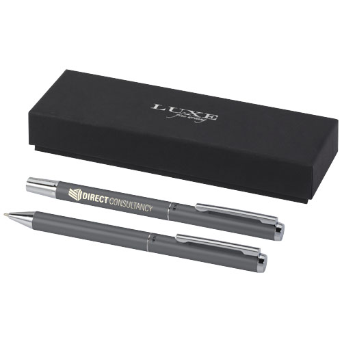 Branded Luxe Lucetto recycled aluminium ballpoint and rollerball pen gift sets