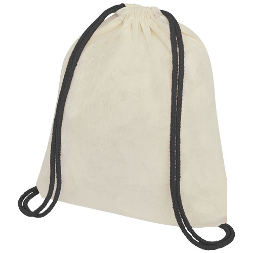 Printed Oregon 100 g/m² cotton drawstring bags with coloured cords 5L