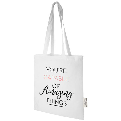 Branded Madras 140 g/m2 GRS recycled cotton tote bags 7L