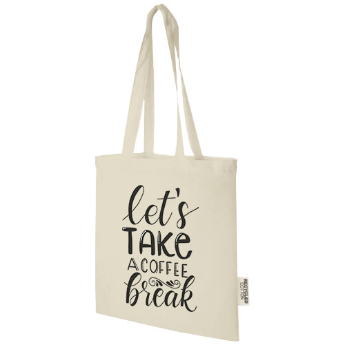 Branded Madras 140 g/m2 GRS recycled cotton tote bags 7L