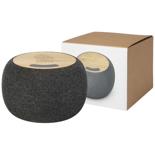 Custom Branded Ecofiber bamboo/RPET Bluetooth® speaker and wireless charging pads