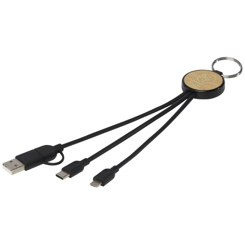 Promotional Printed Tecta 6-in-1 recycled plastic/bamboo charging cable with keyring