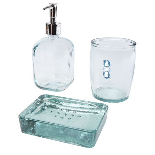 Promotional Jabony 3-piece recycled glass bathroom set