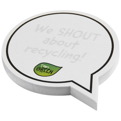 Eco Branded Sticky-Mate® speech bubble-shaped recycled sticky notes