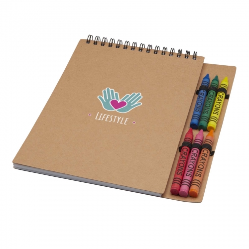 Custom Doodle A5 spiral soft cover notebook and crayon set