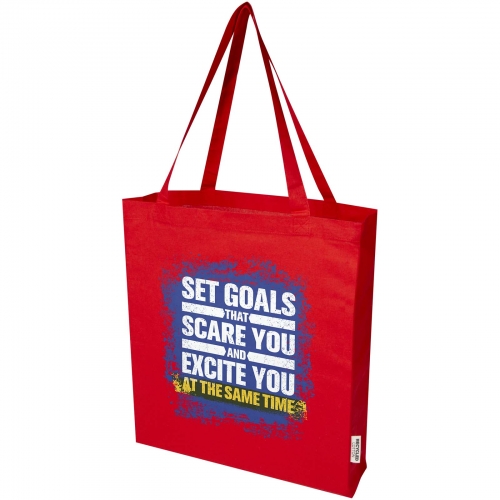 Madras 140 g/mÂ² GRS recycled cotton gusset tote bag