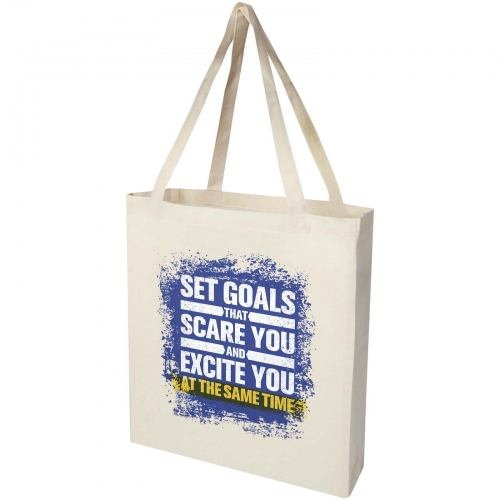 Madras 140 g/mÂ² GRS recycled cotton gusset tote bag