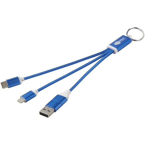 Metal 4-in-1 recycled aluminium charging cable with keychain