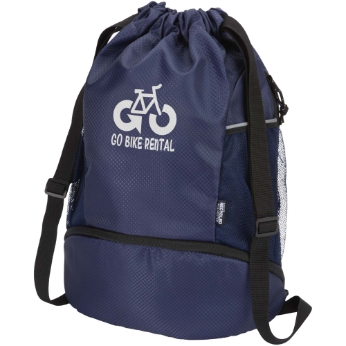 Branded Nomad GRS recycled sports drawstring bag with bottom compartment 18L