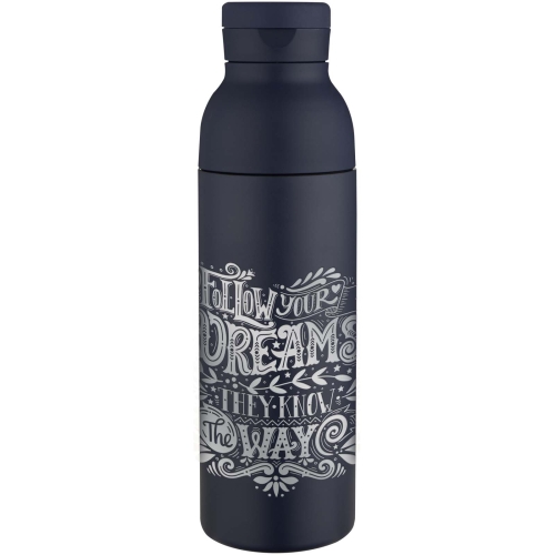 Promotional Illuminate 650 ml RCS recycled double wall stainless steel water bottle with 3-piece lid set