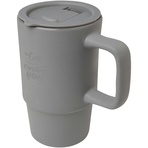 Promotional Carter 450 ml ceramic mug with plastic lid