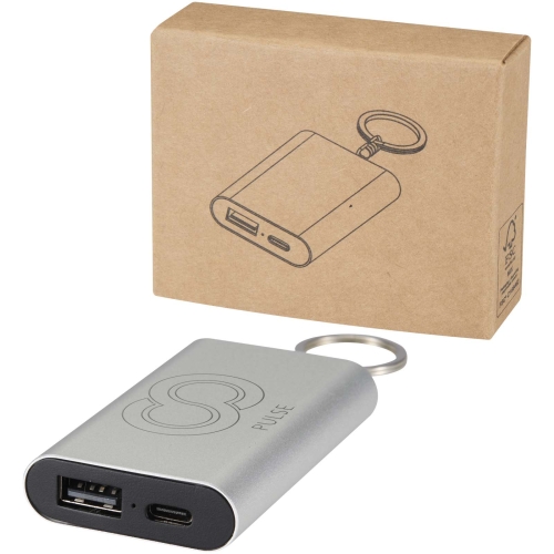 Arcturus 2000 mAh recycled aluminium power bank with keychain with Custom Logo