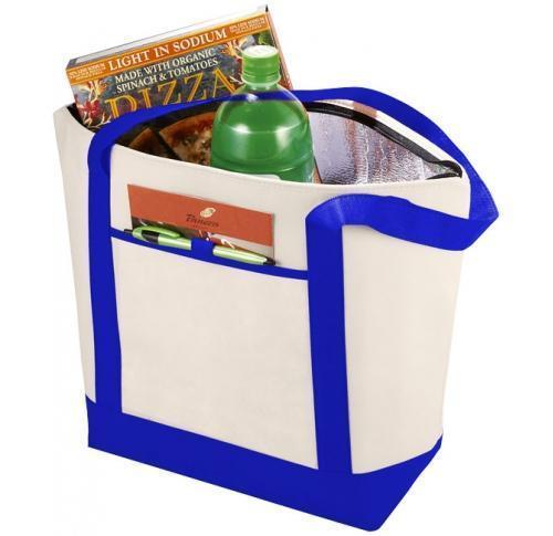 Custom Branded Cooler Tote Bags Zip Closure Double Handls Non Woven