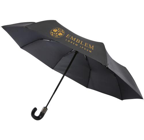 Logo Printed  21' Foldable Automatic Open/close Umbrella With Crooked Handle - Black