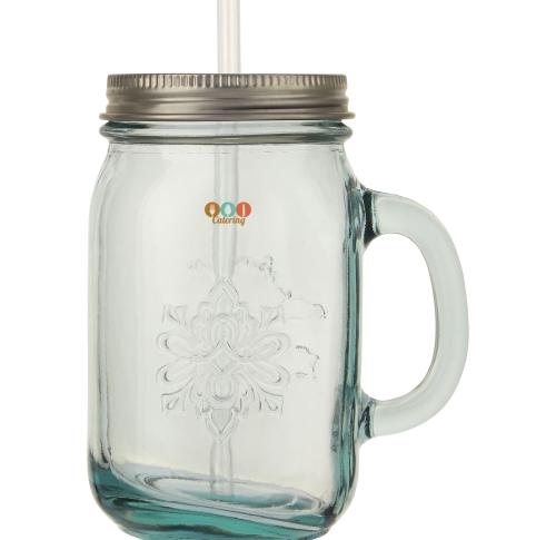 Branded Recycled Glass Mugs With Straw 550ml
