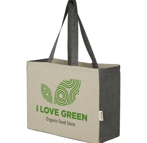 Pheebs 190 g/m² recycled cotton gusset tote bag with contrast sides 18L