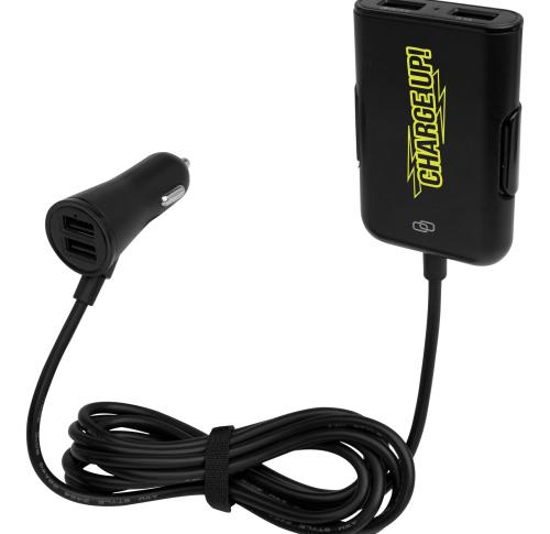 Pilot dual car charger with QC 3.0 dual back seat extended charger