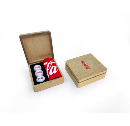 MINI HINGED MAGNETIC BAMBOO TOWEL AND BALL GOLF PRESENTATION BOX