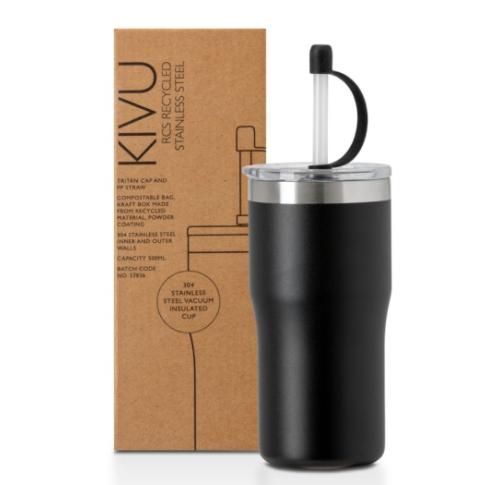Recycled Stainless Steel Cup With Straw And Handle 500ml