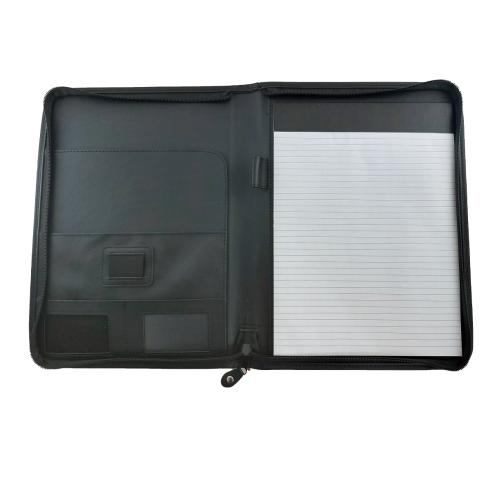 Custom Printed Black Faux Leather Zip A4 Conference Folder Bourton