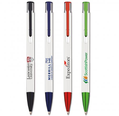 Push Action Ballpen In Matt Laquer - Custom Logo - Santorini